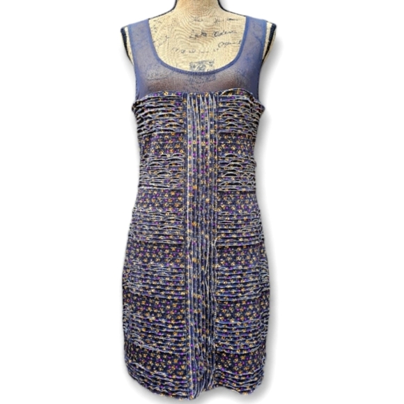 Free People Gray Floral Sleeveless Ruffle Shimmy Bodycon Mini Dress,  Size L - Picture 1 of 8